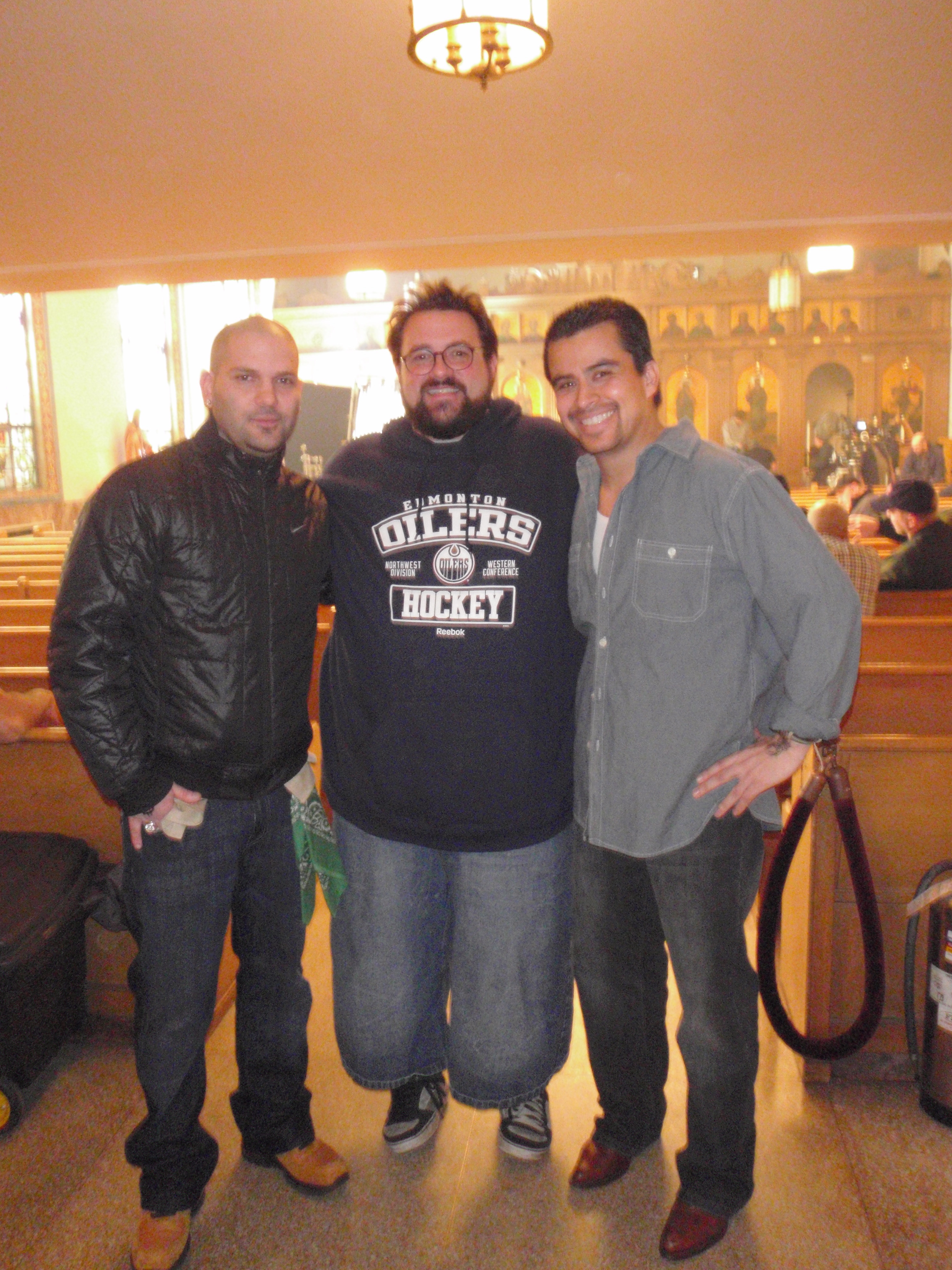 On the set of COP OUT Left to right: Guillermo Díaz, Kevin Smith, Alberto Bonilla