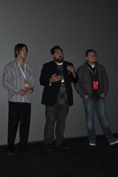 Joshua Ligairi answers audience questions during a CLEANFLIX Q&A at the 2009 Toronto International Film Festival along with co-director Andrew James and a festival moderator.