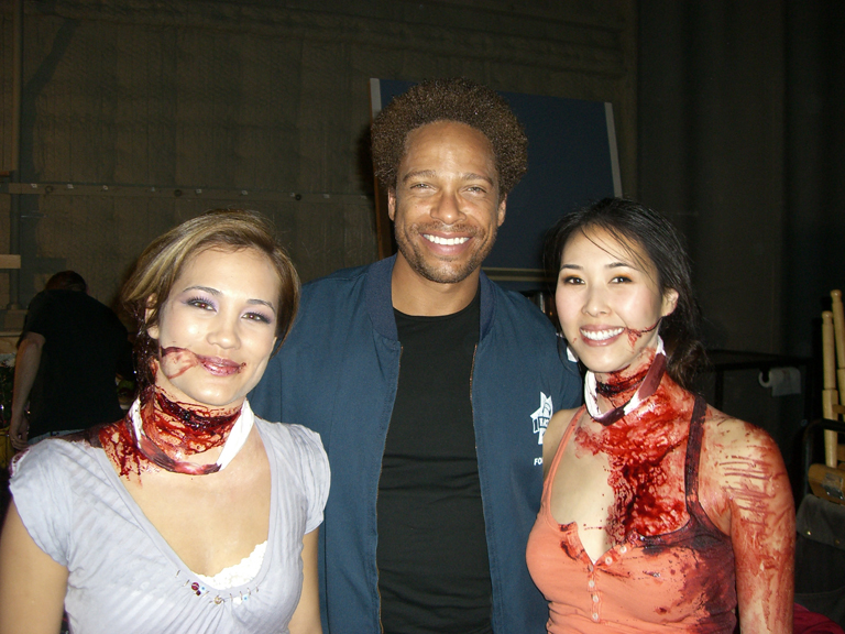 Malana Lea, Gary Dourdan, and Nadine Heimann on the set of CSI