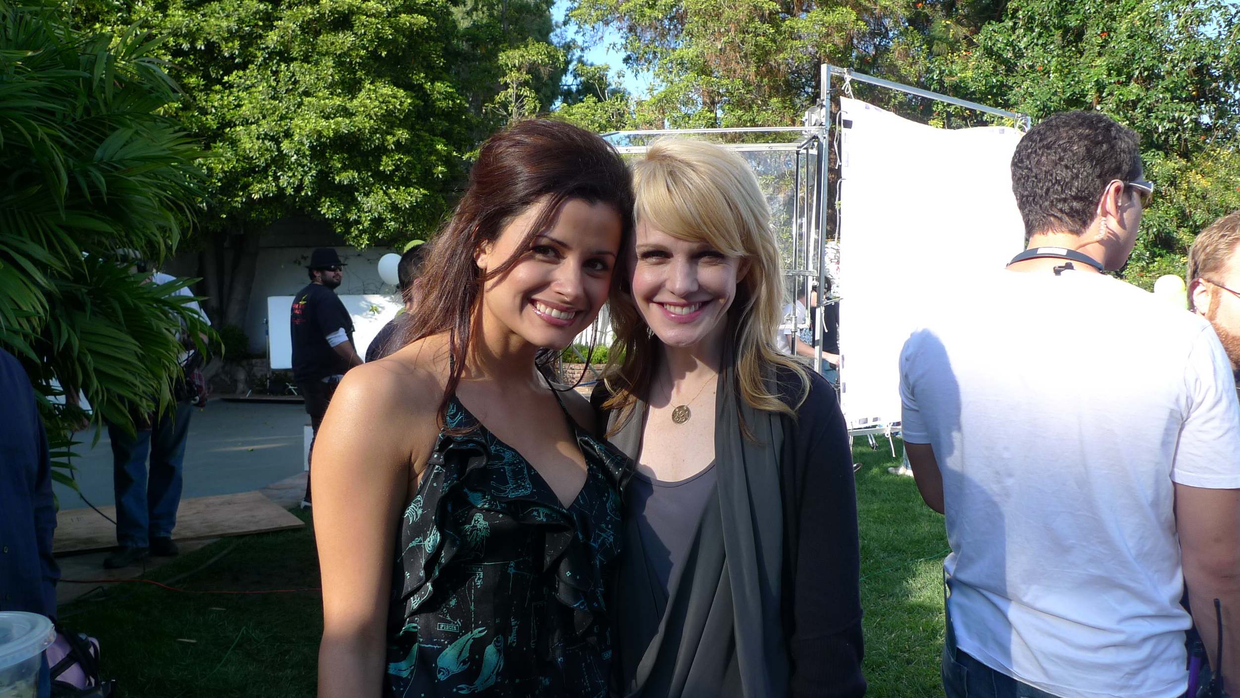 On set of Film Mother's Little Helpers, Kathryn Morris & Catalina Rodriguez