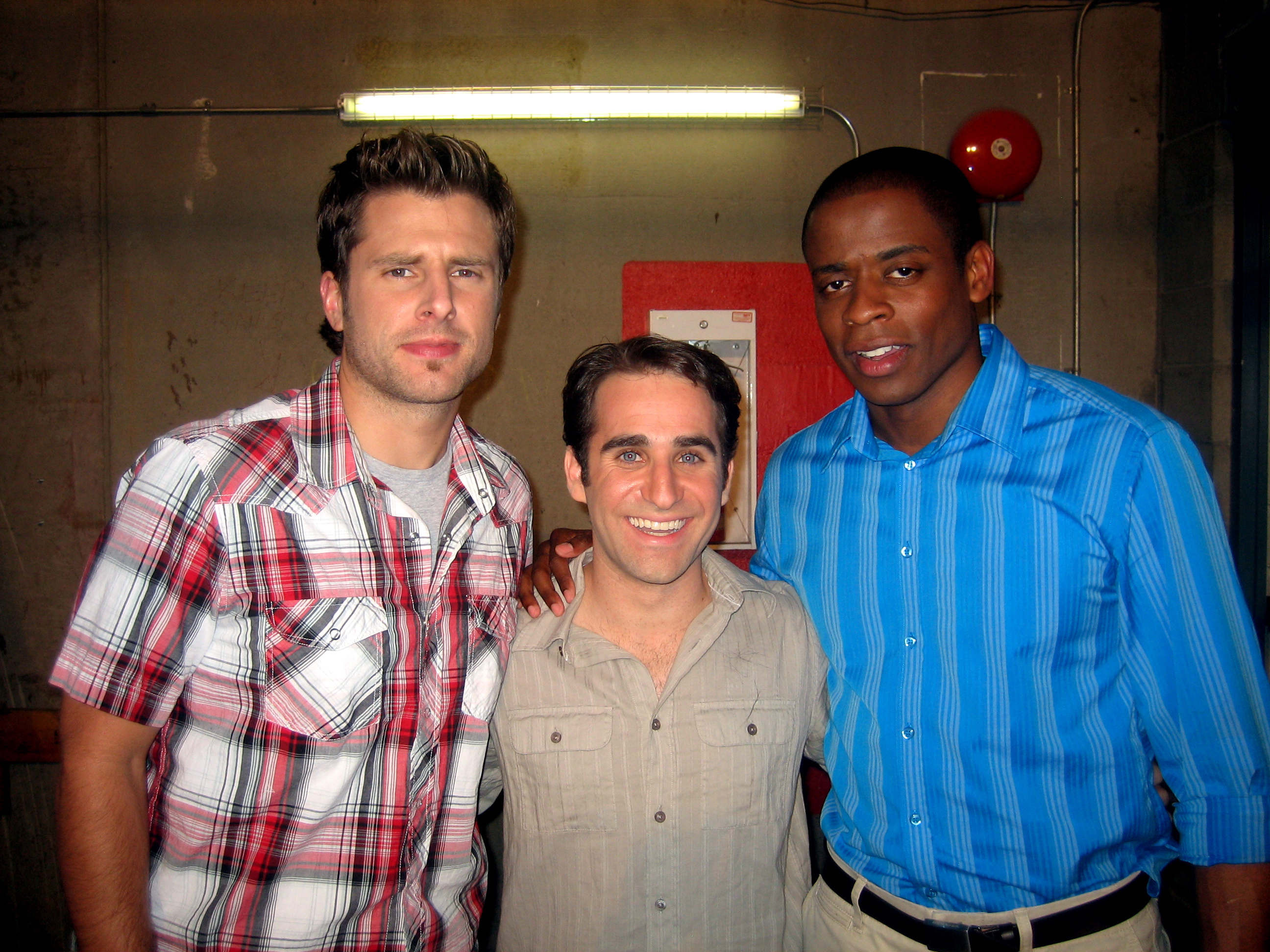 Ben Giroux with James Roday and Dulé Hill, on set for 