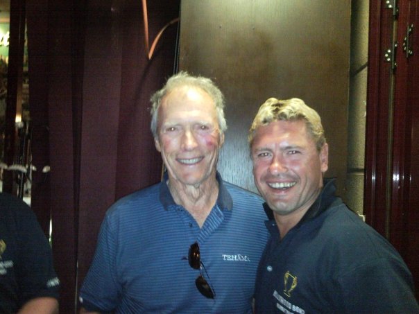 Clint Eastwood and John Smith at dinner with the '95 Springboks Rugby players.