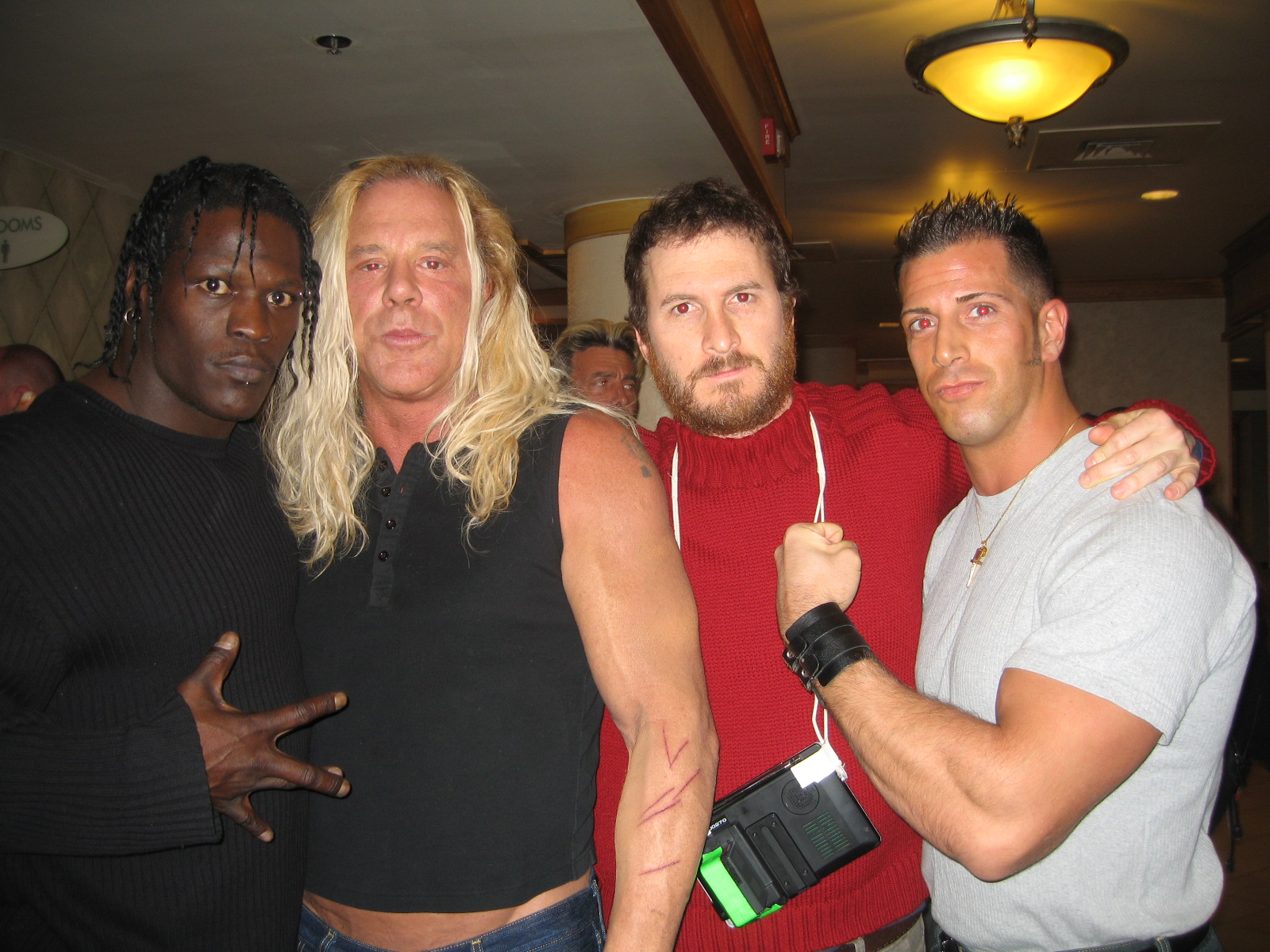 WWE Superstar R Truth, Golden Globe Winner Mickey Rourke, Director Darren Aronofsky, and Giovanni Roselli on set of 