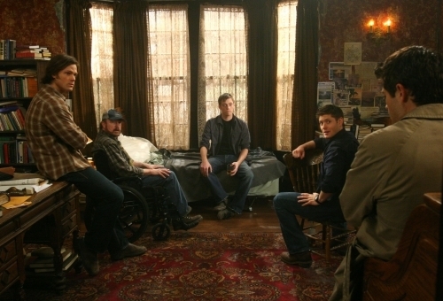Still of Jensen Ackles, Misha Collins, Jared Padalecki and Jake Abel in Supernatural (2005)