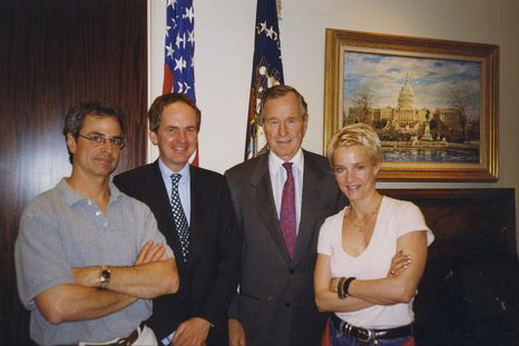 Mark Molesworth, Denys Blakeway, and DB with Former President George Bush Sr. at the Bush family offices, Houston, Texas Re: 