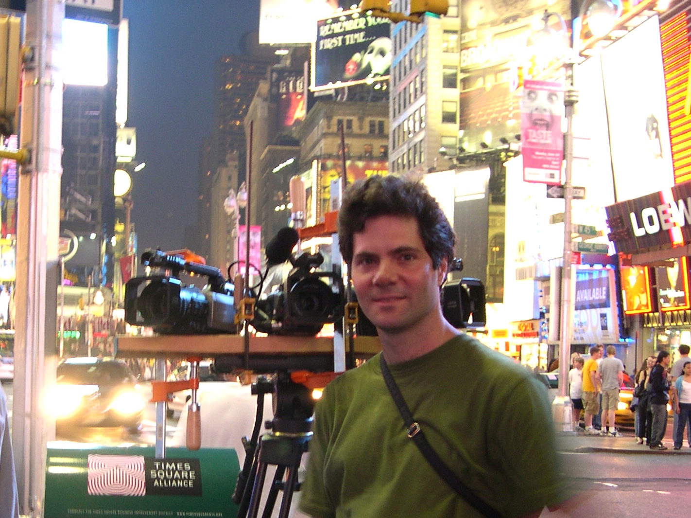 John Borst, Sr. Producer, on location in Times Square