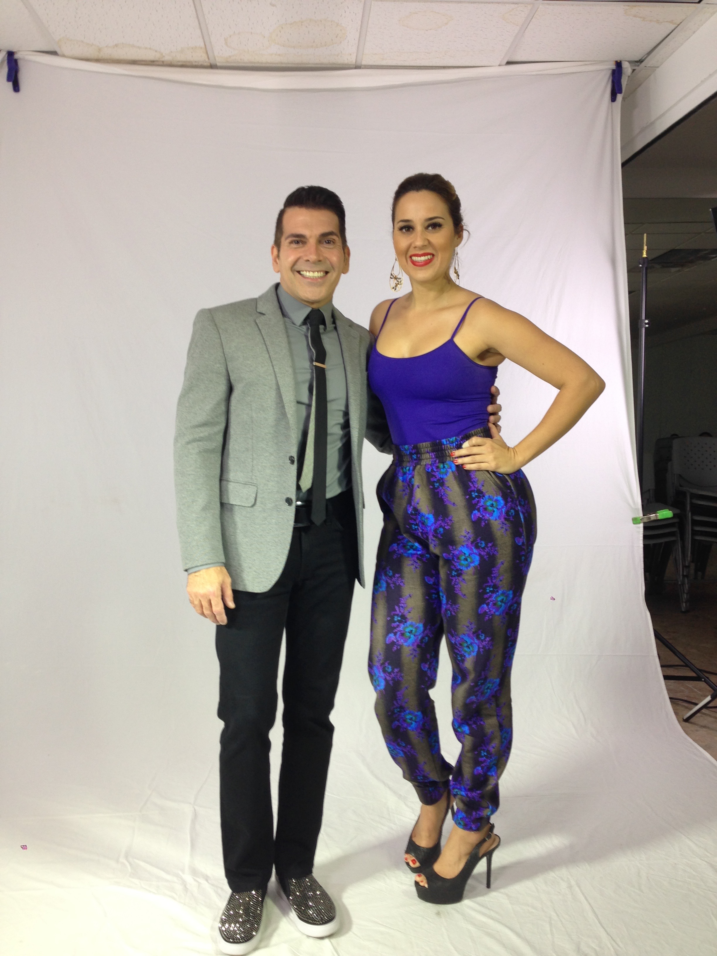 Actor-comedian Johnny Ray and Producer Lorna Otero during a break on a photo shoot for: Esto Si Es Un Show 2015