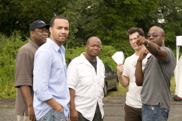 Michael Arbouet, Edwin Mejia, Larry Strong, Joseph Polacik, and Kevin Arbouet on the set of Last Day of Summer