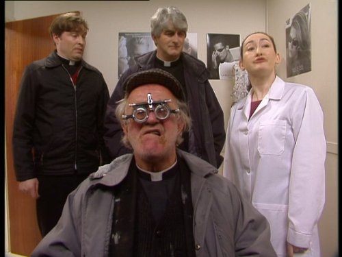 Still of Frank Kelly, Dermot Morgan and Ardal O'Hanlon in Father Ted (1995)