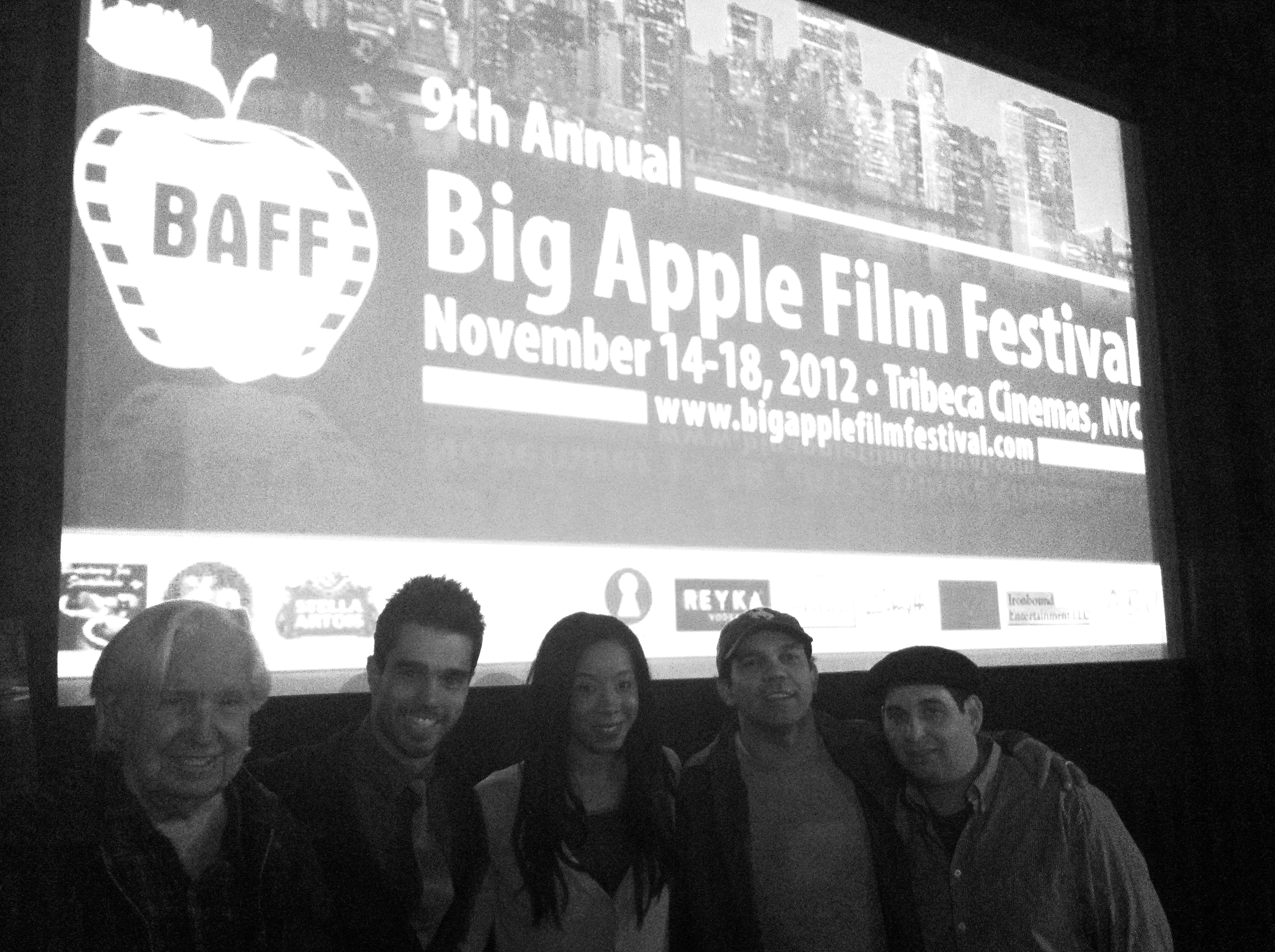 Cast of Angelo at the Tribeca Cinemas for the 2012 Big Apple Film Festival. Michael J. Cannon, Jorge Luna, Kristina Williams, and director Flavio Alves.
