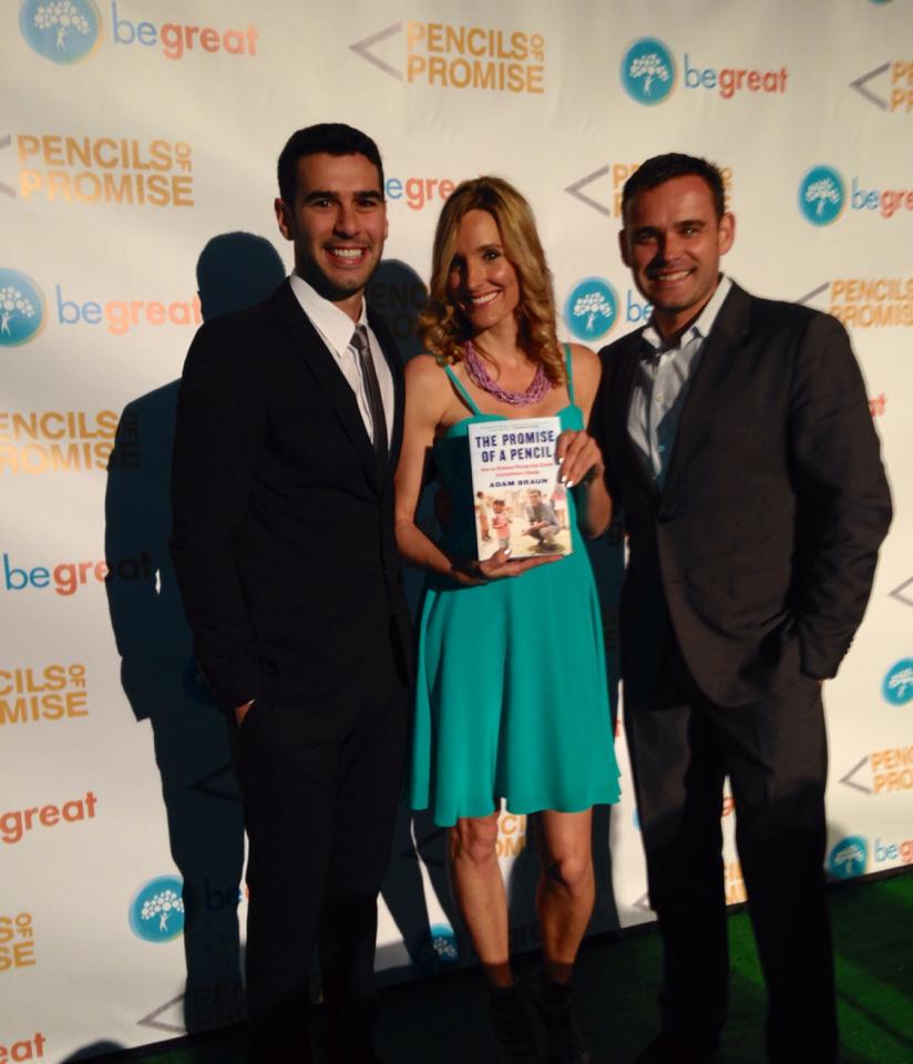 Adam Braun, Crystal Fambrini, and David Beebe at the Pencils of Promise fundraiser event in Los Angeles.