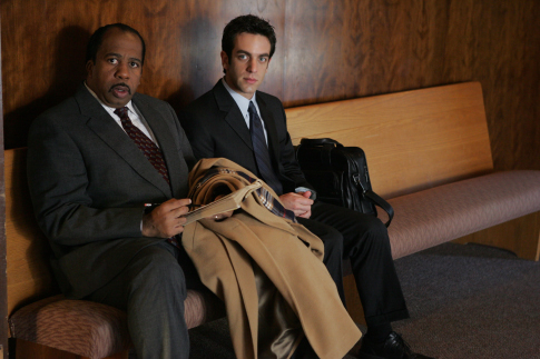 Still of B.J. Novak and Leslie David Baker in The Office (2005)