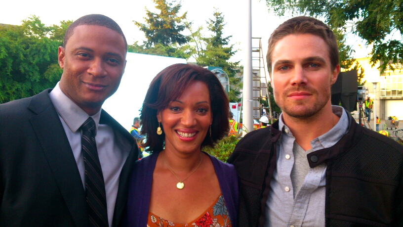 Karen Holness, David Ramsey, Stephen Amell in Arrow