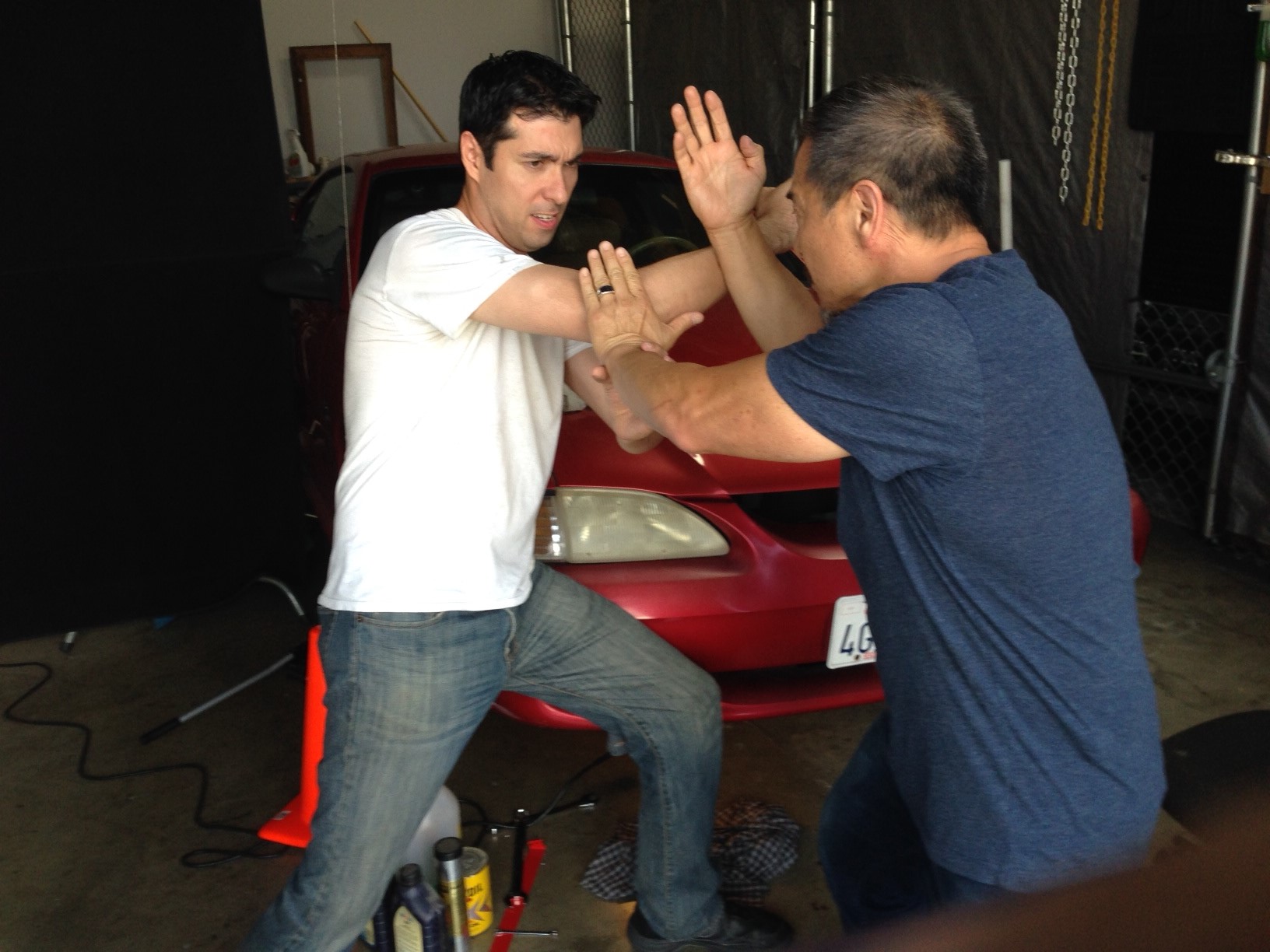 Jin Kelley and James Lew getting down on the set of The Art of Fighting.