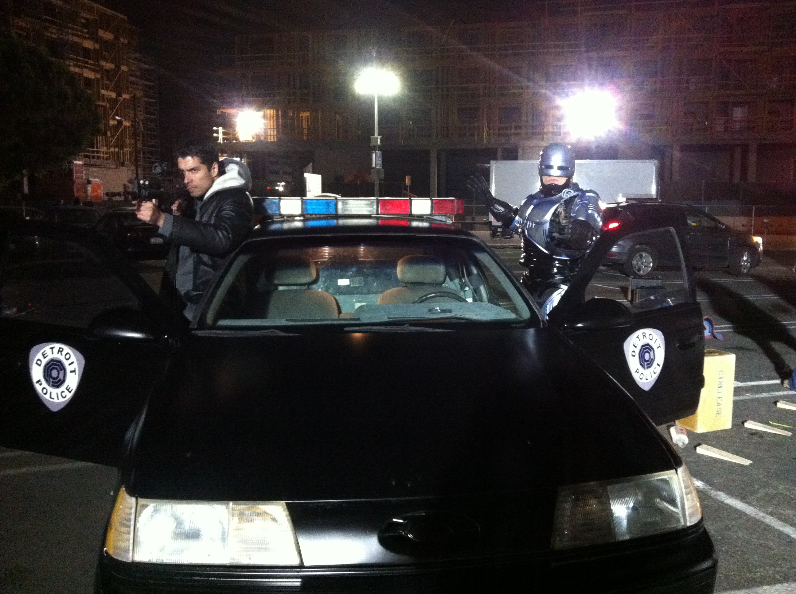 Robo Cop and Jin Kelley on set.
