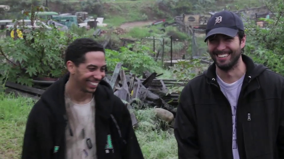 Jin Kelley and Neil Brown Jr. on the set of Hot Zombie