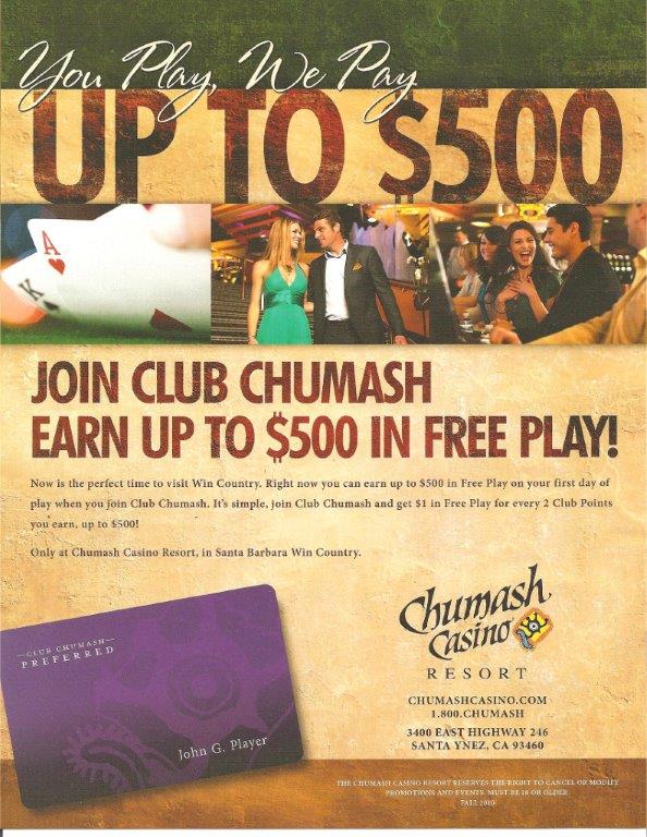 Commercial for the Chumash Casino in Santa Ynez. Center picture, still shot. Principle.Young married couple at the casino. Two additional scenes dining in restaurant Route 246