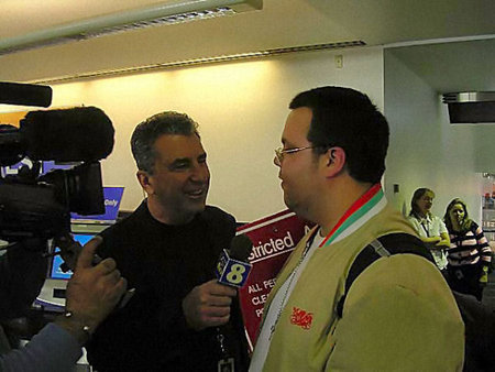 Scott interviewed by David Moss, FOX 8, at Cleveland Hopkins Airport, 05-10-05.