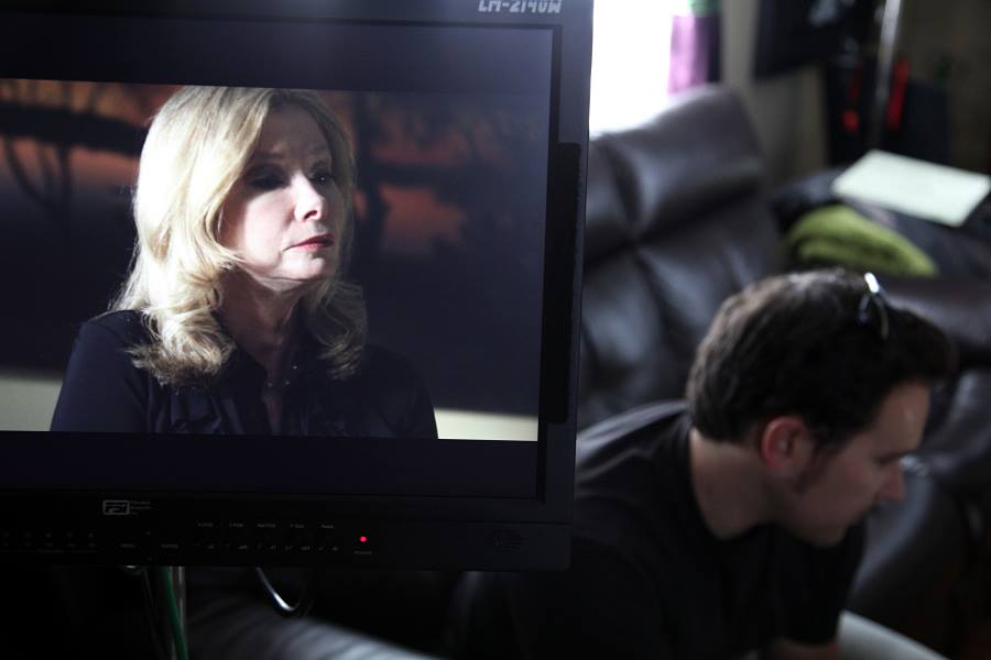 Matt Fore sets up a close-up of Lynn Lowry on the film 