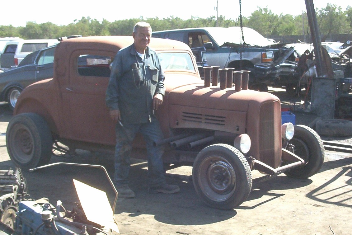 Jerry Turner Standing in Front of My Hot Rod, I drove and did most of the stunts in HOT ROD HORROR, I also played the Ghost Security Guard in Our Film. Fun