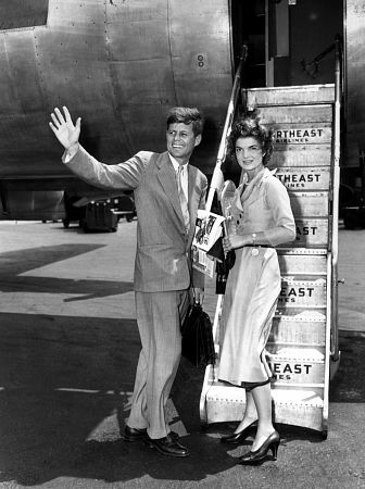 John F. Kennedy and Jackie Kennedy at Laguardia Airport leaving for Cape Cod