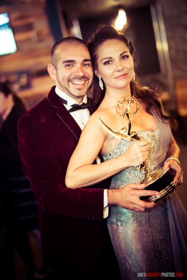 Andre Bauth and Jade Harlow Sharing the Emmy Win for Outstanding drama series new approach, 42nd Daytime Emmy Awards