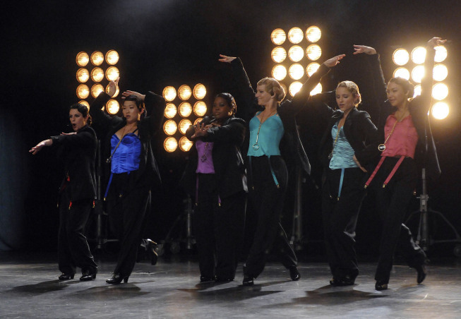 Still of Lea Michele, Naya Rivera, Dianna Agron, Jenna Ushkowitz and Amber Riley in Glee (2009)