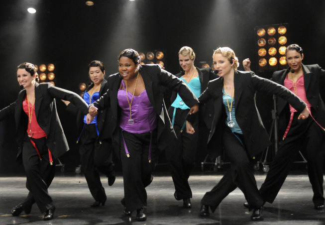 Still of Lea Michele, Naya Rivera, Dianna Agron, Jenna Ushkowitz and Amber Riley in Glee (2009)