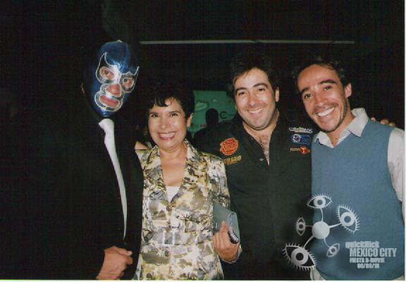 Blue Demon (Left), La Tarabilla actress (Center Left), Pedro Araneda (Center Right) an actor Roberto Sosa.