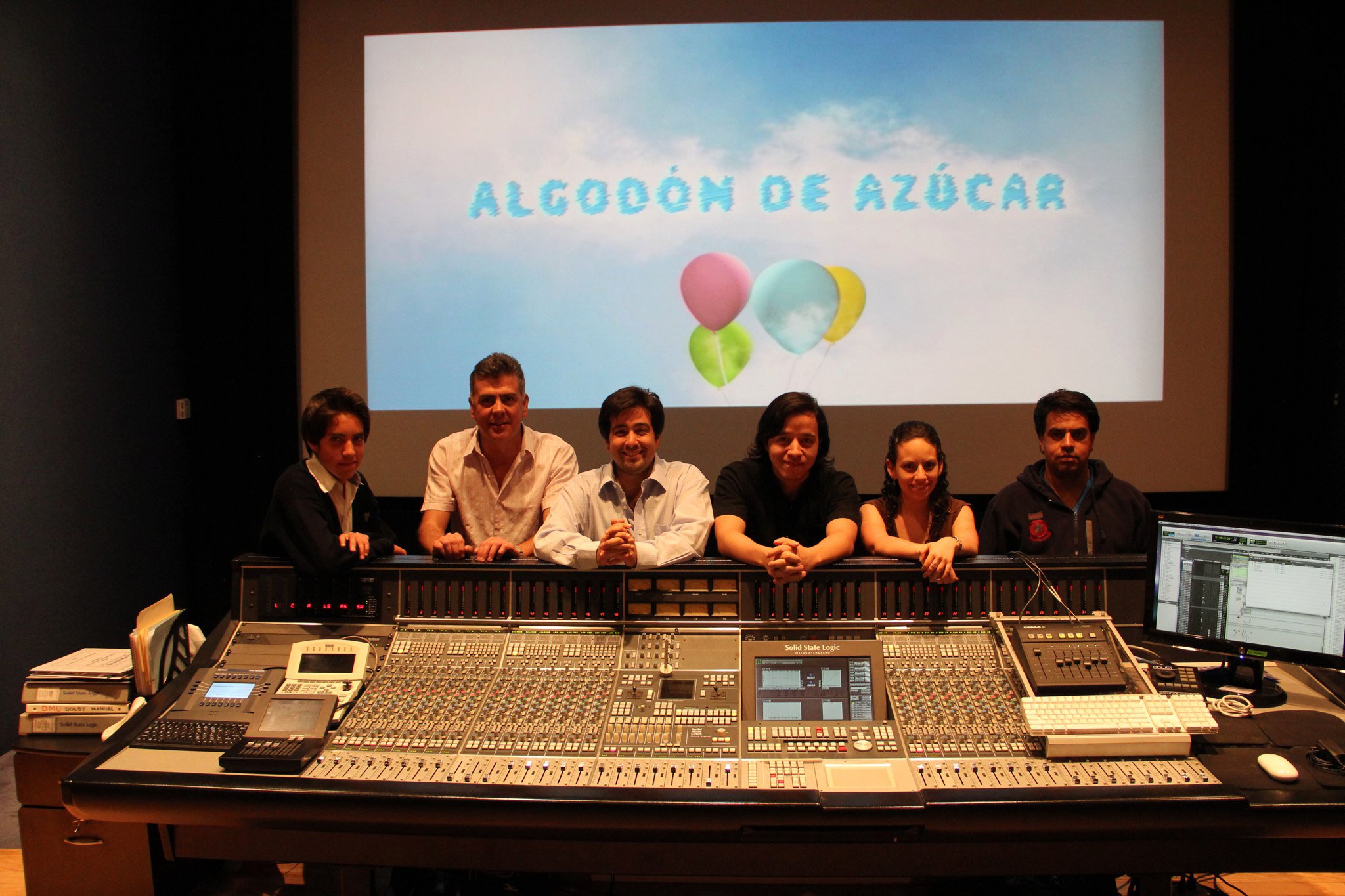 Pedro Araneda and Adrian Pallares in the sound mix of SUGAR CANDY.
