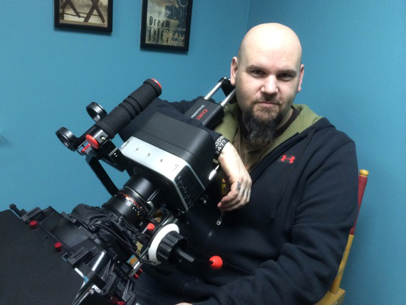 Director Matt Busch with the primary camera used for shooting ALADDIN 3477- the Black Magic Cinema 4K Production Camera.
