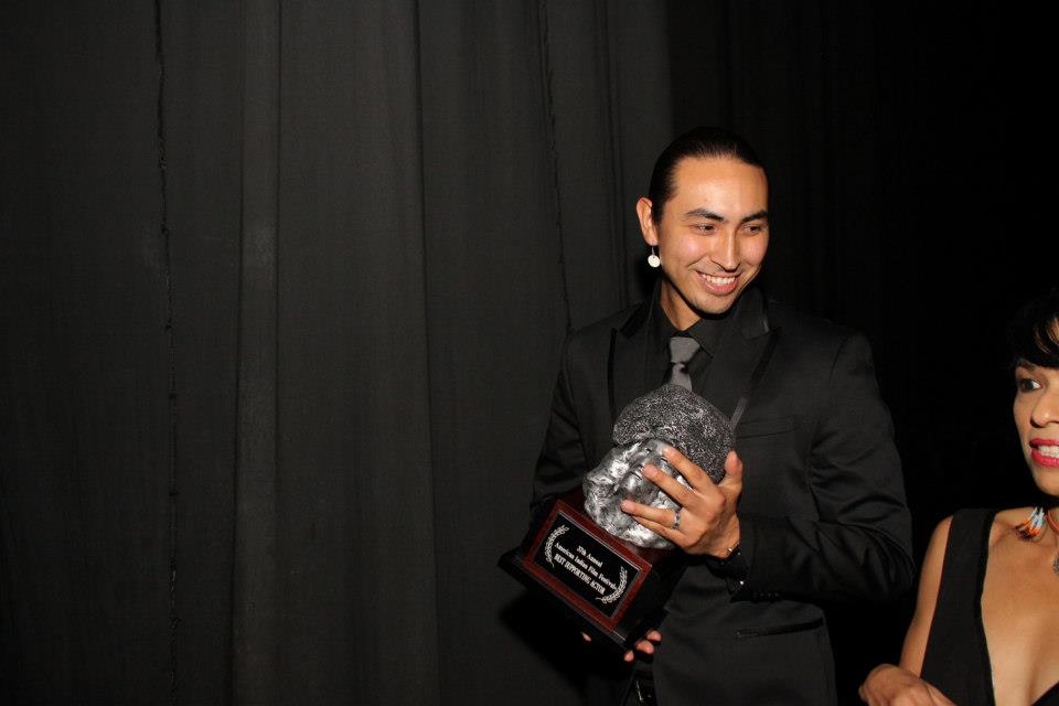 Tatanka Means at the American Indian Film Festival Motion Picture Awards in San Francisco accepting his award for Best Supporting Actor in Tiger Eyes