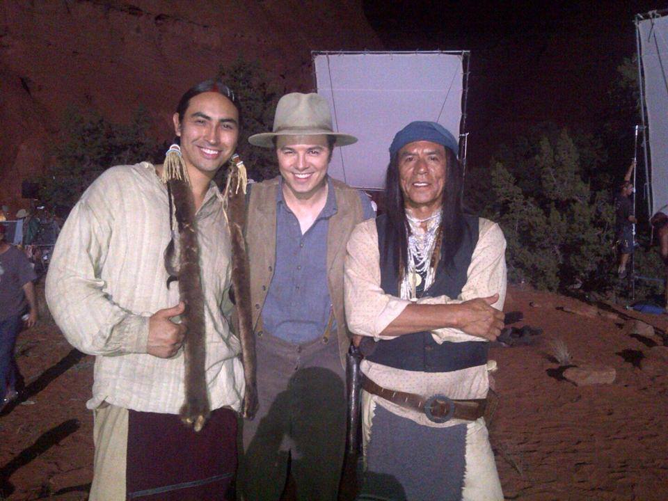 Tatanka Means with director Seth MacFarlane and Wes Studi on set filming 