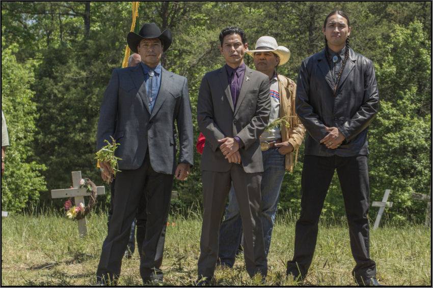Tatanka Means as Hoyt Rivers in the Cinemax series Banshee with Gil Birmingham and Anthony Ruivivar