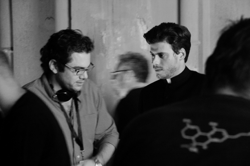 Balazs Juszt and François Arnaud on the set of Thursday.