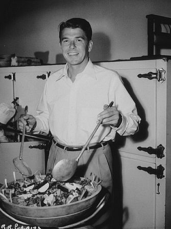 Ronald Reagan preparing a recipe on television C. 1948
