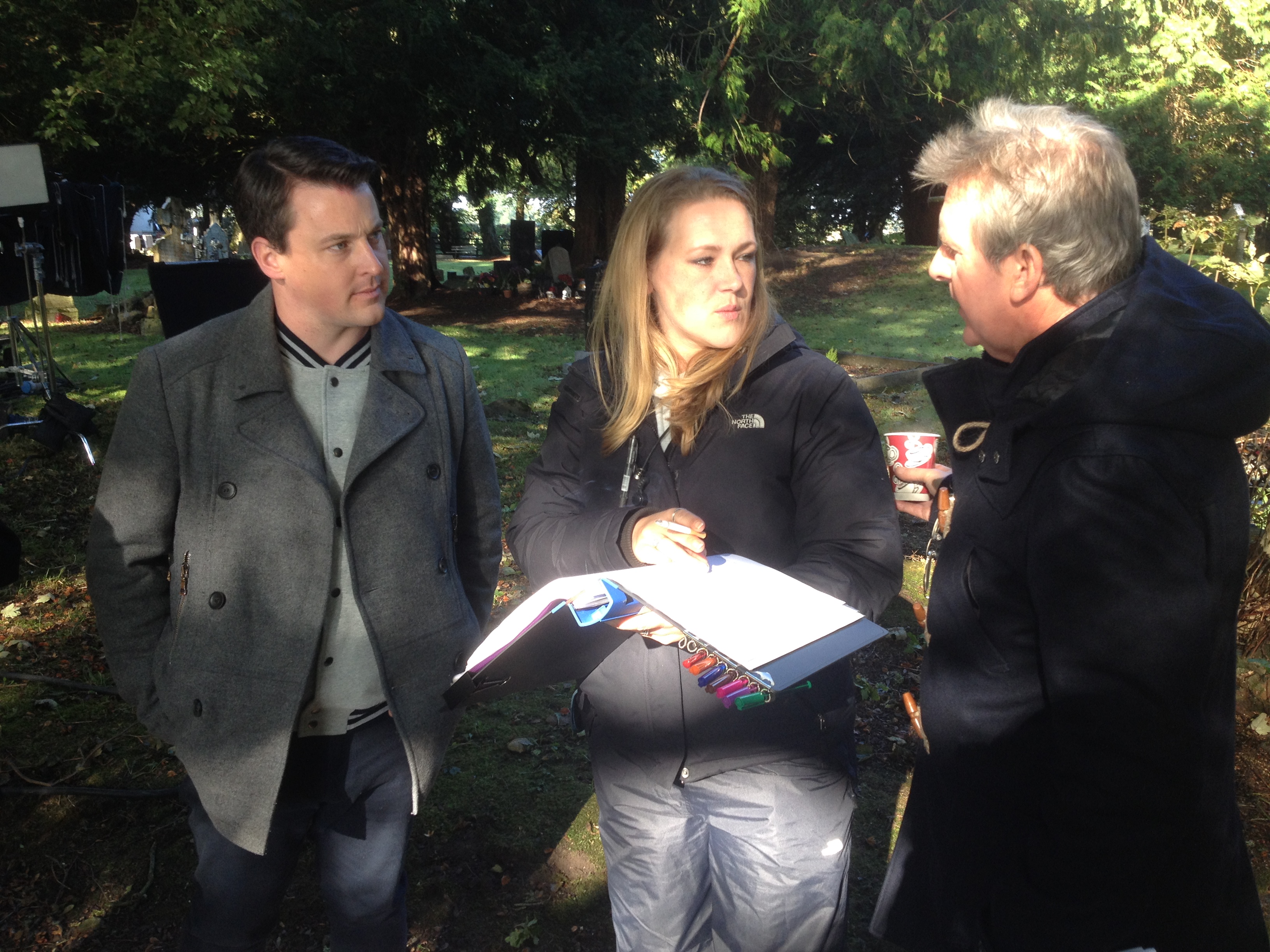 Declan Reynolds, Eva Kelly (Script Supervisor) and Brian Walsh (Writer / Producer / Actor) on the set of THE GAELIC COURSE in Monasterevin, Co Kildare