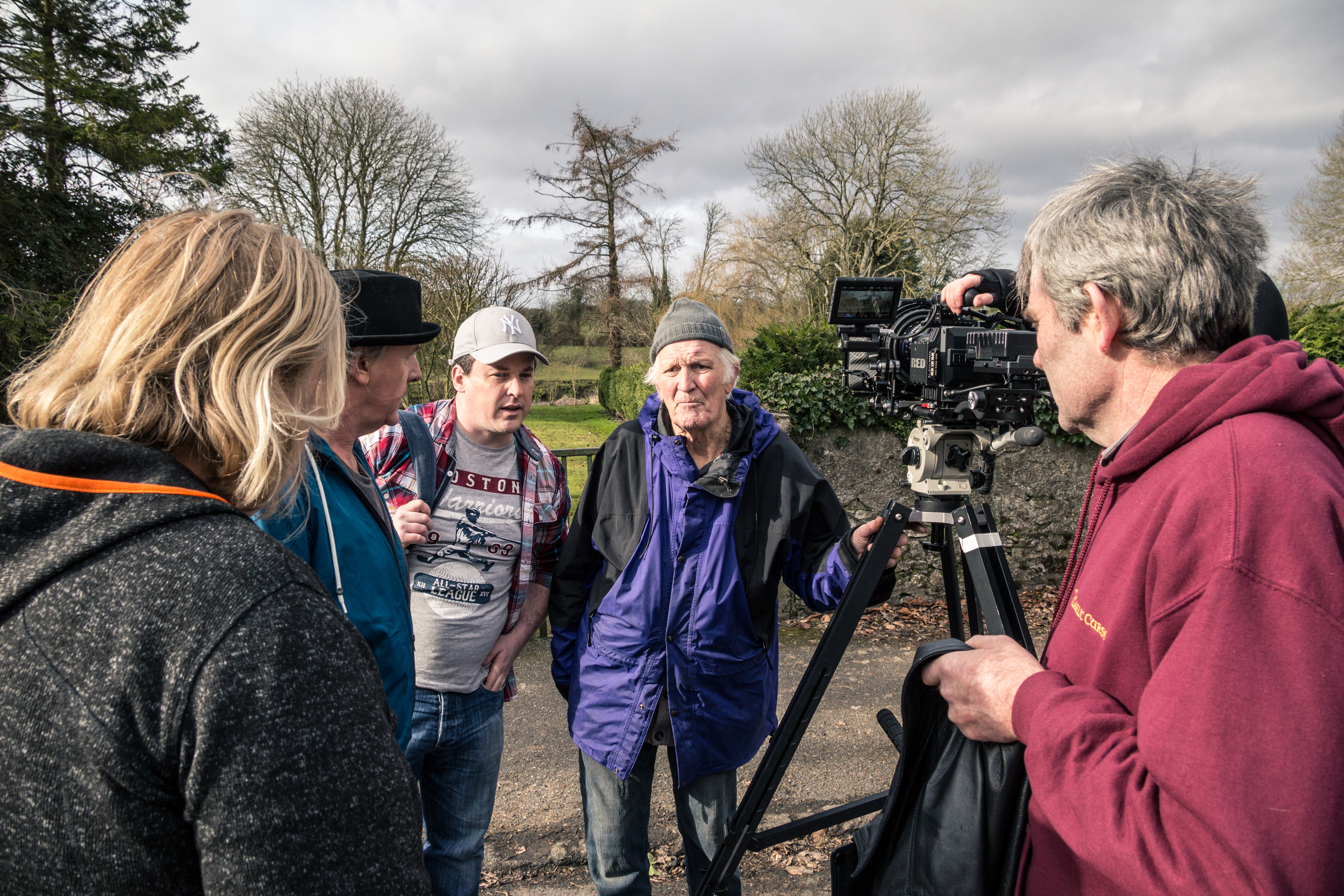 Declan Reynolds with Brian Walsh, director Jack Conroy and crew on the set of THE GAELIC CURSE (March 2015)