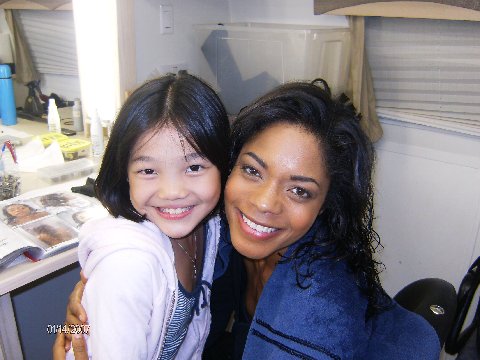 Kylie and Naomie Harris on the set of Ninja Assassin.