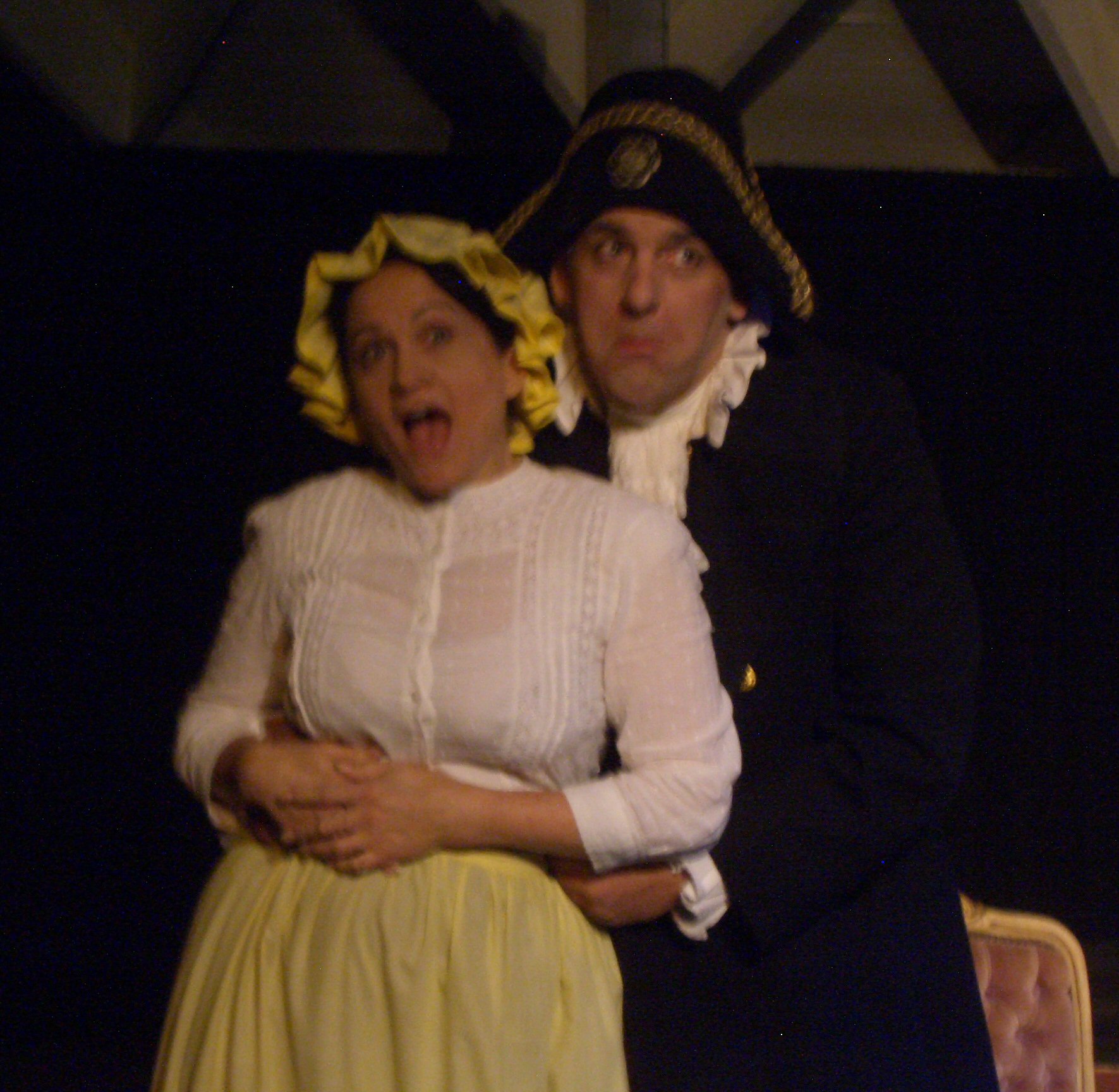 as Widow Corney with Dean Levi as Mr. Bumble, in the stage musical Oliver! in North Hollywood, California 2009