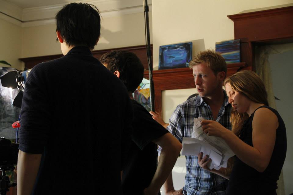 Jeremy (left) Working with the 1st AD (right) on the set of Sugarcaine (short)