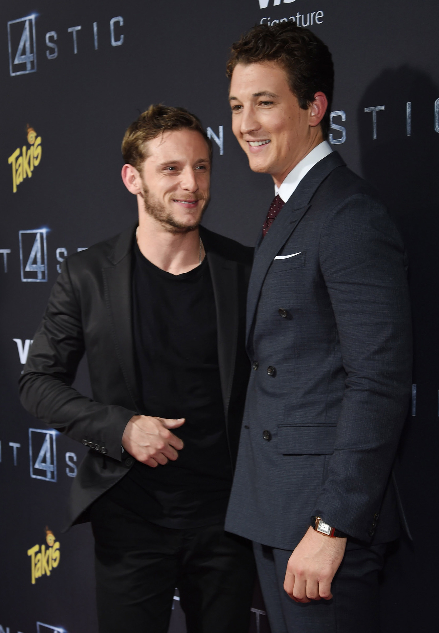 Jamie Bell and Miles Teller at event of Fantastic Four (2015)