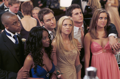 Still of Brittany Snow, Dana Davis, Collins Pennie, Jessica Stroup, Kelly Blatz and Scott Porter in Prom Night (2008)