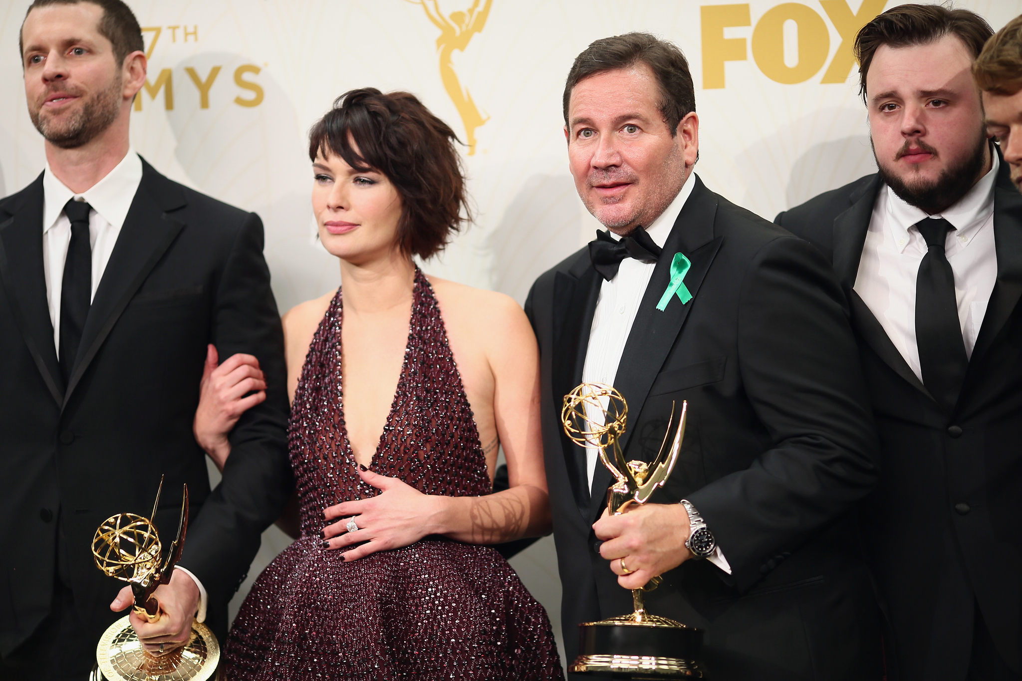 Lena Headey, David Nutter, D.B. Weiss and John Bradley at event of The 67th Primetime Emmy Awards (2015)
