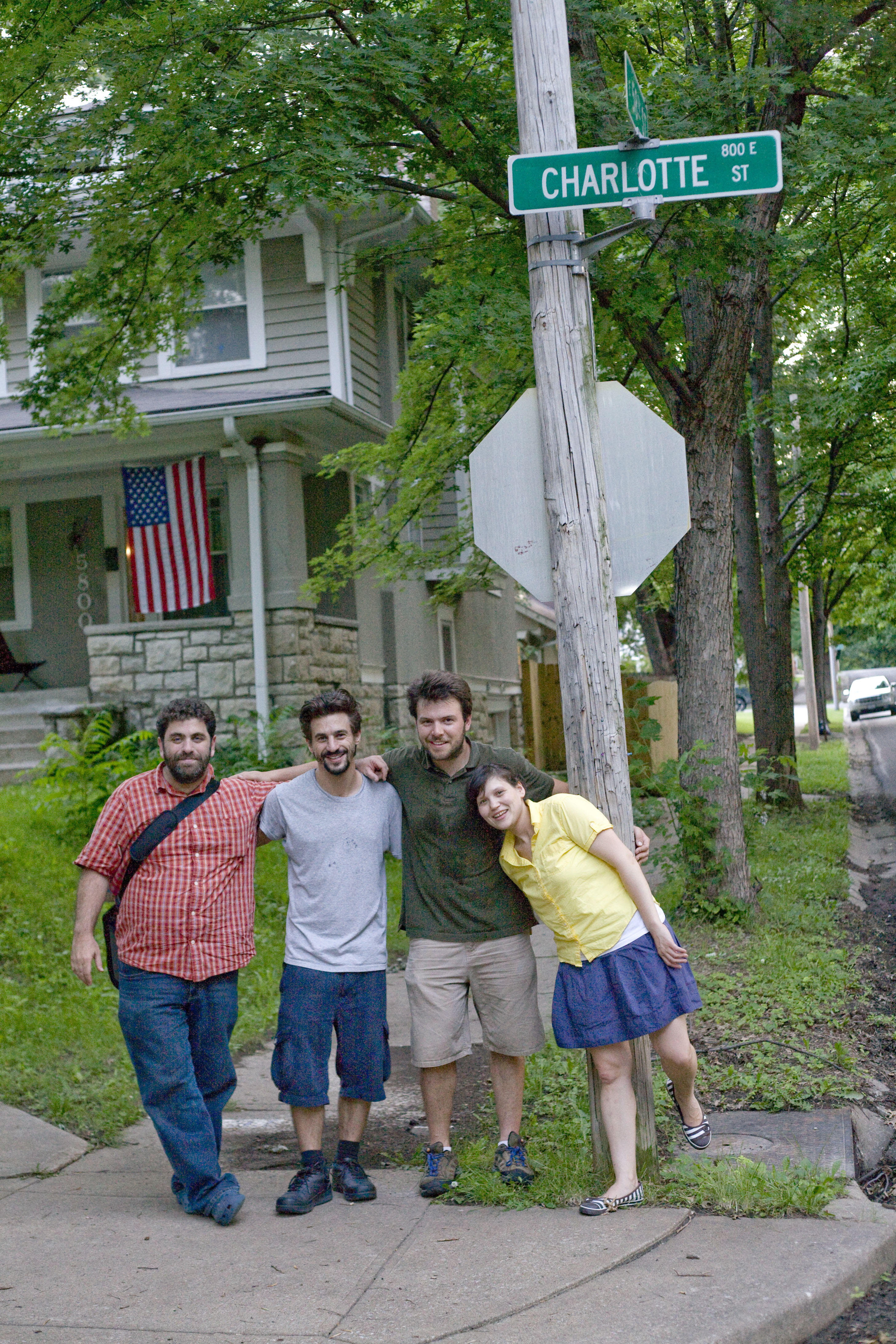 On location, Charlotte Street, Kansas City MO. From left to right, Eugene Jarecki, Sam Cullman, Derek Hallquist and Melinda Shopsin