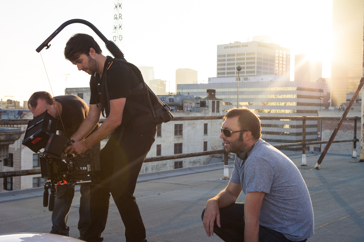 Luke Eve on the set of Low Life with cinematographer Garrett O'Brien.