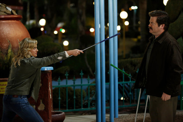 Still of Nick Offerman, Amy Poehler and Tyler Golden in Parks and Recreation (2009)