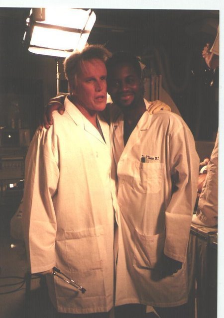 Gary Busey and Director James A. Brooks on the set of Buckaroo