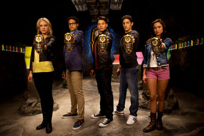 Christina Masterson and main cast on set of 'Power Rangers Megaforce'
