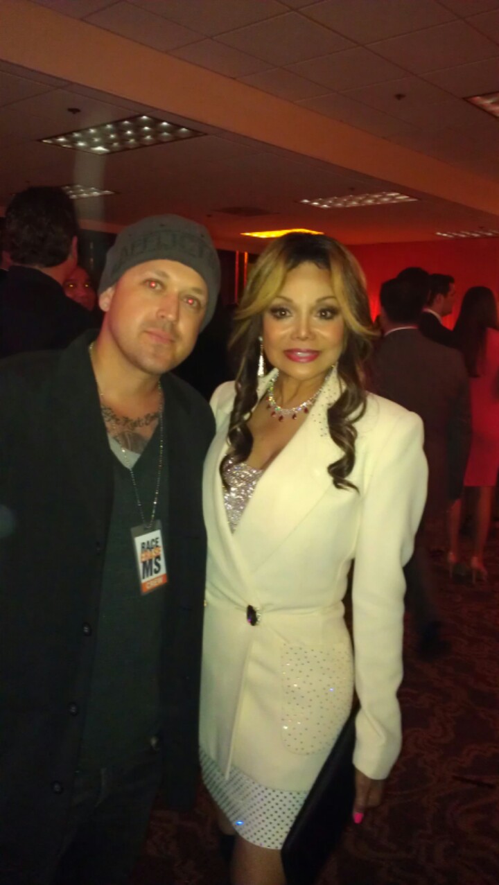 Publicity still from Race to Erase MS event Mario Orozco and Latoya Jackson
